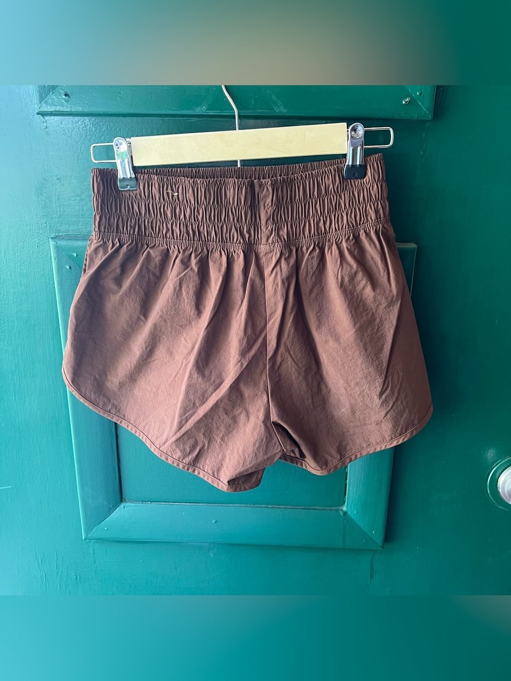 Active USA Brown Women's Athletic Shorts with Elastic Waist - Picture 2 of 3
